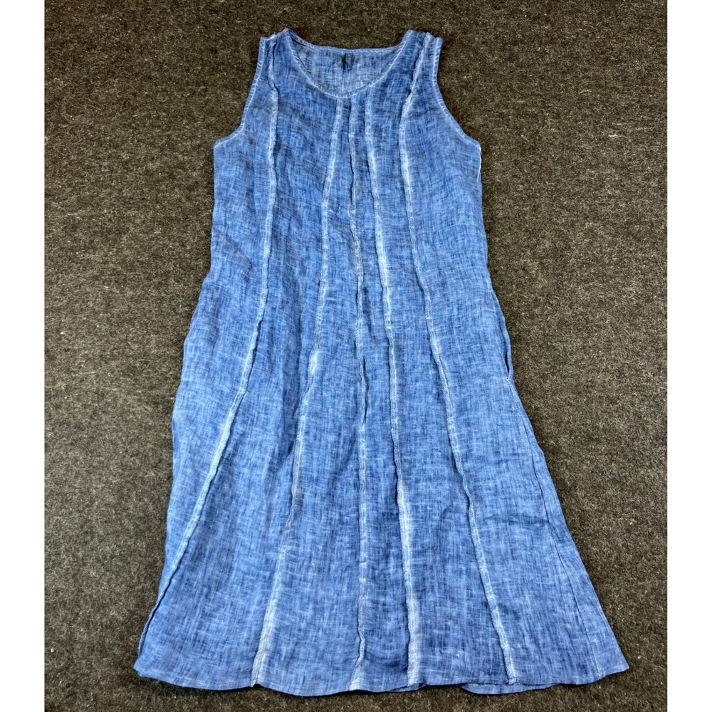 Inizio Made in Italy Blue Linen Acid Wash Sleeveless Seamed Shift Dress Small